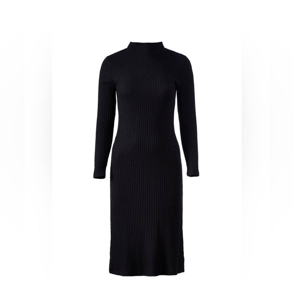 LOFT ribbed mock neck midi dress
